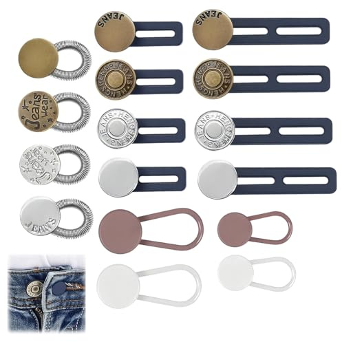 16PCS Button Extender for Trousers & Jeans, Waistband Extender with Elastic Collar, Adjustable Extenders for Cuff & Trouser, Durable & Reusable Jean Button Replacement (4 Colors & 3 Styles)
