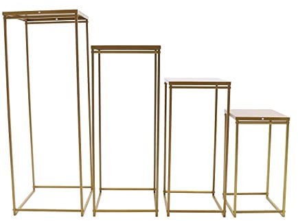Juego de 4 soportes para flores de boda de 45 cm/60 cm/75 cm/90 cm de alto columna, floreros dorados, florero geométrico de metal, soporte para plantas, soporte rectangular para fiestas, decoración