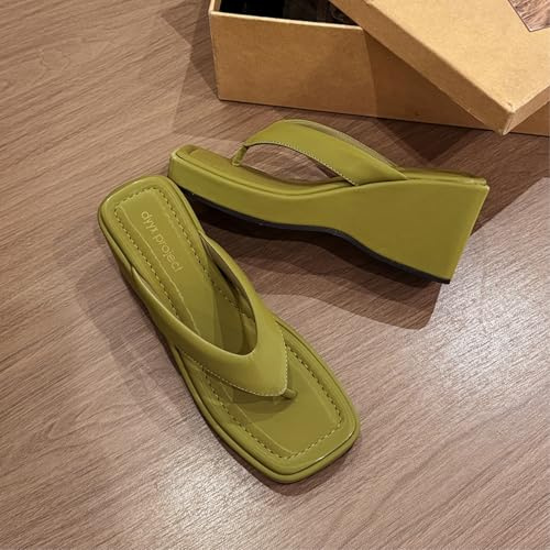 Gyios Pantofole Donna Nero Cuneo Tacco Flip Flops, 7 Cm di Altezza Aumentare Sandali Piattaforma, Quadrato Toe Comfort Scivoli per Le Vacanze