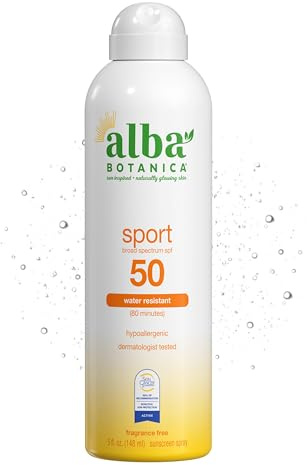 Alba Botanica Sport Sunscreen Spray for Face and Body, SPF 50, 5 fl oz Bottle