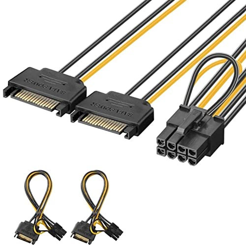 J&D 2 Confezioni 2x SATA Power 15 Pin a 8 Pin PCI Express (PCIe) Grafica Scheda Video Cavo Adattatore di Alimentazione - 20cm