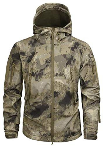 Chaqueta táctica militar cálida de forro polar de manga larga con capucha de camuflaje Softshell impermeable para hombre, para camping, caza, al aire libre, chaqueta con capucha. Camouflage Kaki XXXL