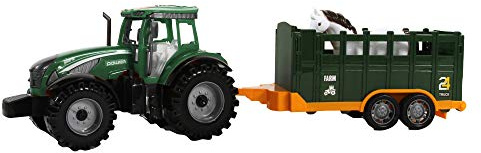 Le World De La Farm - Traktor med trailer och djur - bondgård - 027015-1/30 - Friction Vehicle - Grön - Plast - Barnleksak - Fordon - Jordbruk - Odla - Från 3 år