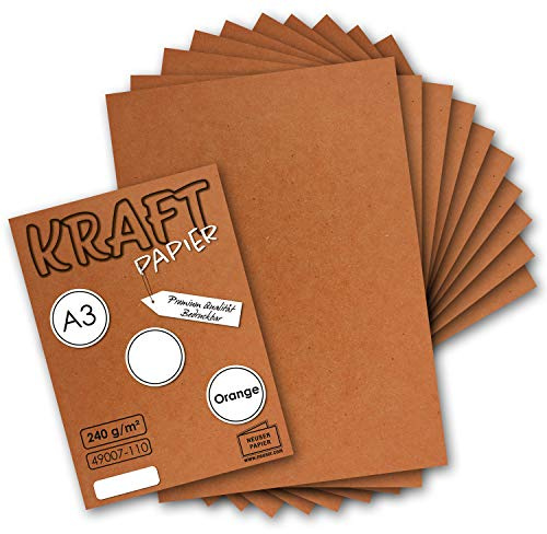 Gustav Neuser 25 ark vintage orange kraftpapper A3-format 29,7 x 42 cm, 240 g/m² 100% miljövänlig naturlig återvunnen kartong