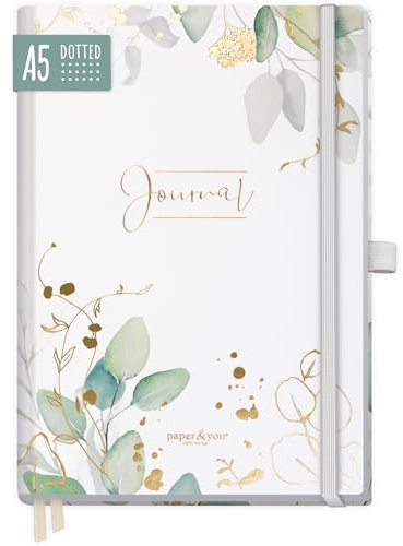 paper&you® Premium Journal dotted A5 Blattgold Notizbuch gepunktet, 120g/m² dickes Papier, 188 nummerierte Seiten, Tagebuch mit Punkteraster - nachhaltig & klimafreundlich