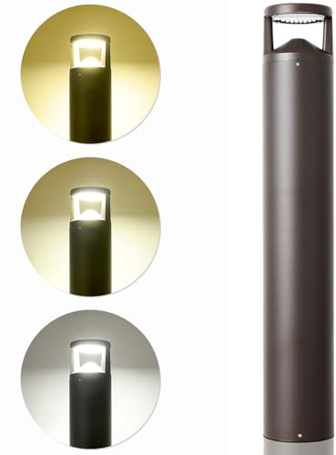 LED Bollard Landscape Light, 24W 42in Outdoor Modern Pathway Light, 3CCT 3000K/4000K/5000K Selectable, 0-10V Dimmable, IP65 Commercial Bollard Lighting for Garden, Pathway, Walkway, 120-277V