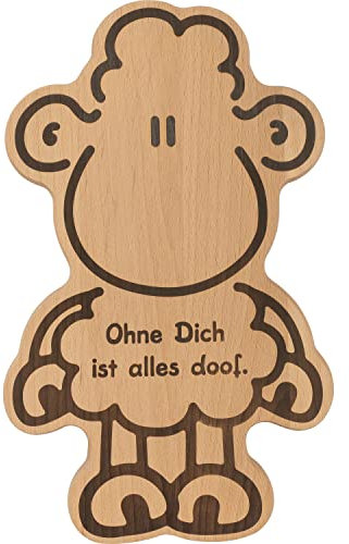 Sheepworld Holzbrett »Ohne Dich ist alles doof« | Brettchen in Schaf-Form, Buchenholz, eingebrannter Text, 30 x 19 x 1,5 cm | Geschenkidee | L7000