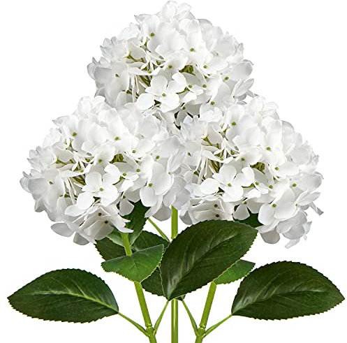 Oairse 3 fiori artificiali decorativi bianchi con stelo lungo 63 cm, ortensia in seta realistica al tatto, per casa, hotel, ufficio, matrimoni, composizioni floreali