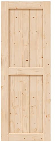 EaseLife 32in x 84in Sliding Barn Wood Door,Interior Doors,DIY Assemblely,Solid Natural Spruce Panelled Slab,Easy Install,Apply to Rooms & Storage Closet,H-Frame