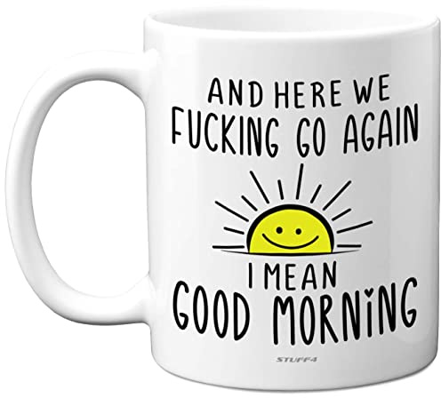 Stuff4 Funny Novelty, 11oz Ceramic Dishwasher Safe Premium Mugs, Silly | Here We Go Again, 11oz Ceramic Dishwasher Safe Premium Mugs, Silly Secret Santa Presents, Christmas Mugs for Adults