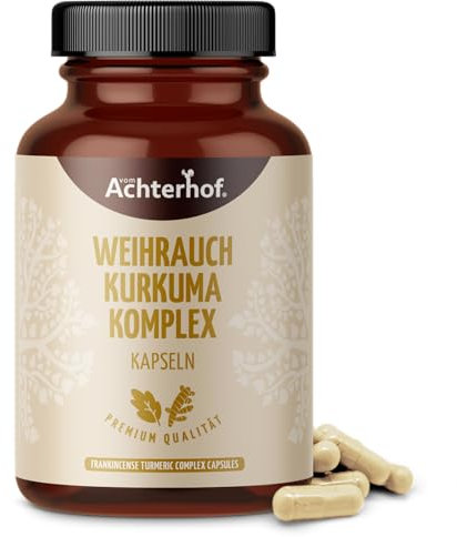 Weihrauch Kurkuma Komplex 120 Kapseln | mit Weihrauch-Extrakt und Kurkumapulver und weiteren abgestimmten Pflanzenpulvern & -extrakten | Komponenten aus der ayurvedischen Lehre | vom Achterhof