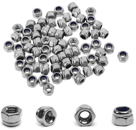 120PCS M3 Locknuts Metric Nylon Inserted Hex Lock Nuts Self-Lock Nylon Insert M3x0.5mm 304 Stainless Steel Self Locking 5.5mm Hex Nut Driver Tiny Nut for RC Bike Pedals 3D Printer