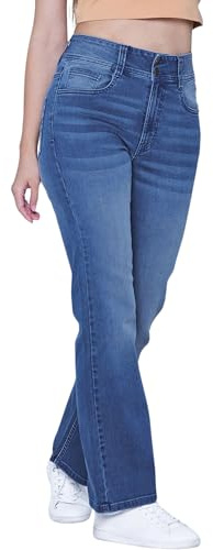Enorsia Jeans da donna slim cut boot cut con tessuto denim elastico e super morbido, 5 tasche, chiusura a doppio bottone e chiusura con zip, Blu scuro, 44