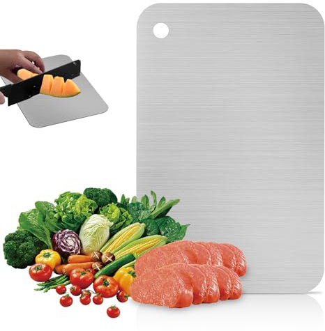 DELAESI Titanium Cutting Board - Double-Sided, Stainless Steel Chopping Board for Meat, Fruit, Vegetables - Hygienic, Durable