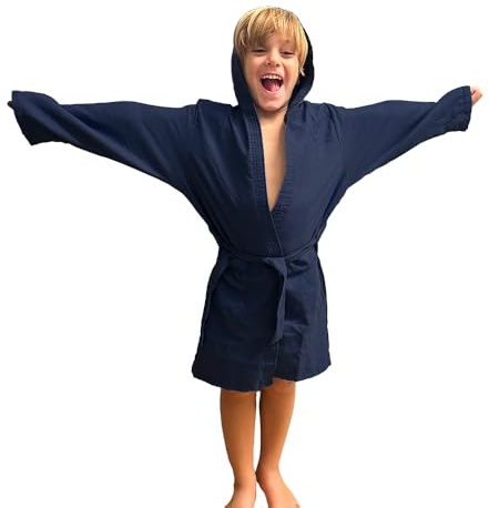 Jenny Sesal Accappatoio in microfibra con cappuccio e cintura per bambino/bambina - ragazzo/ragazza confezione salvaspazio (10/12 anni, Blue Navy)