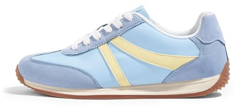 LUCKY STEP Sneakers Rétro pour Femme - Semelle Antidérapante et Doublure Respirante, Chaussures Légères Casual pour Tous Les Jours et Balades en Ville (Bleu/Jaune, 10US-40EU-7UK)
