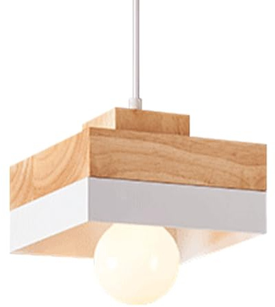 WOTTES Lámpara Colgante Cuadrada Madera Retro luminaria Techo Vintage E27 Iluminación Interior Luces de Araña Pantalla Metal Industrial Moderna para Salón Dormitorio Cocina (Blanco)