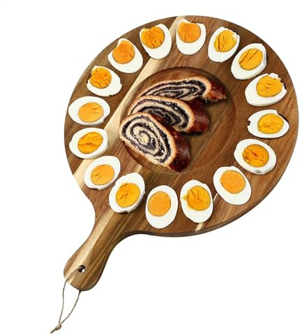 Bandeja de madera con asa, bandeja para huevos de huevos, tabla de charcutería reversible, 16 agujeros, tabla de cortar queso, soporte para huevos