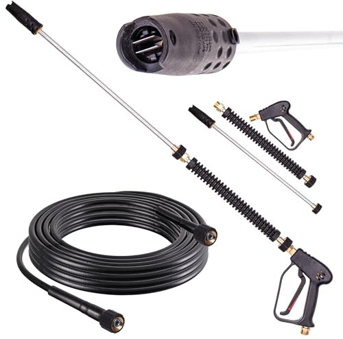 Hochdruckpistole M22x1,5 AG Lanze Einstellbare Düse mit Hochdruckschlauch 5m kompatibel mit Kärcher Kränzle Hochdruckreiniger Strahlrohr Schlauch