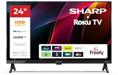 Sharp 24-inch HD Ready Frameless LED Roku Smart TV HDR10 HDMI ARC Freely included 24HD2325K (HD Series)