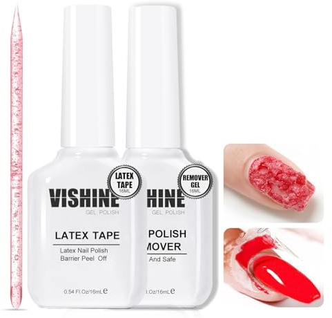 Vishine Kit di rimozione smalto gel – rimozione unghie veloce 3-5 min con lattice liquido pelabile, protezione cuticole, barriera per nail art, rimozione gel UV, semi-permanente, senza acetone