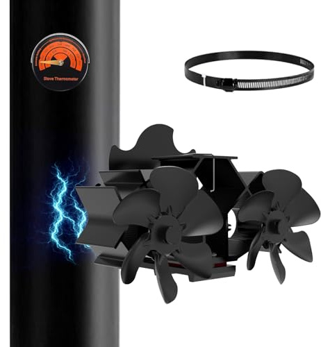 MERTTURM Ventola per Stufa da Tubo con Doppio Motore, Ventilatore Magnetico 12 Pale, Flusso D'aria più Ampio, Circolazione Silenziosa del Calore, Ventilatore Senza Elettricità per Ceppi/Vamino/Pellet