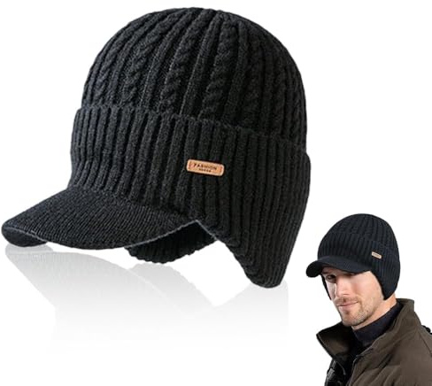 yotutun Bonnet d'hiver Bonnet tricoté Bonnet visière Homme avec visière et Doublure en Polaire Casquette Newsboy Cable Beanie Cadeaux pour Hommes Femmes amies