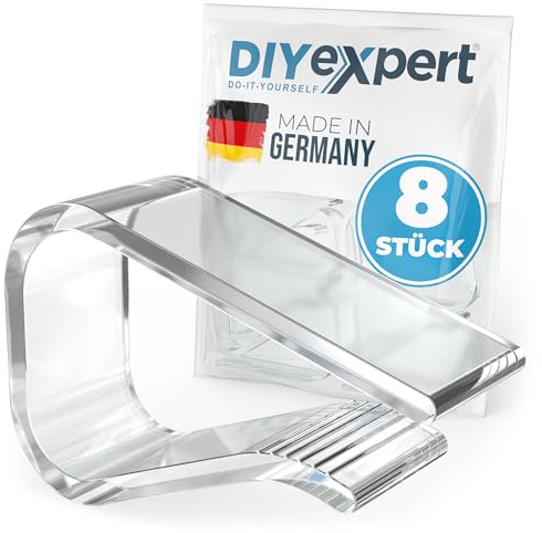 DIYexpert Pinzas para mantel transparentes, fabricadas en Alemania, hasta 25 mm, 8 unidades, resistentes a la intemperie y antideslizantes, para jardín, balcón e interior