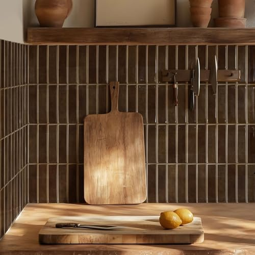 Alwayspon - Juego de 10 pegatinas de pared 3D impermeables para quitar y pegar en pared de cocina, baño (30,5 cm), color marrón oscuro