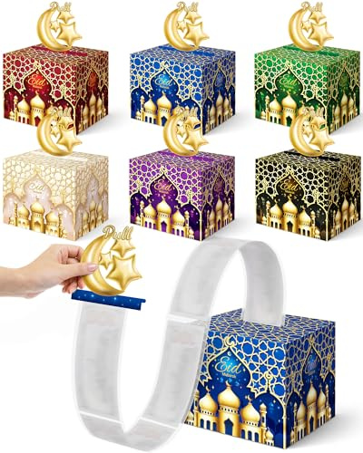 Marspark 6 Pack Eid Mubarak Money Box for Cash Pull Gift Muslim Castle Moon Star Eid Gift Treat Cash Box Ramadan Mubarak Pull Out Card DIY Money Holder for Ramadan Kareem Party Decoration