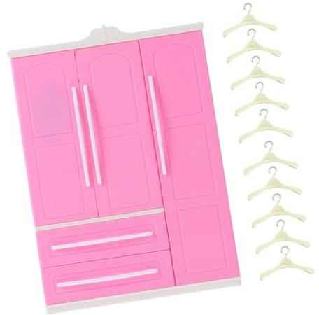 Veemoon Armoire pour Vêtements de Poupée Mini en Plastique Léger 10 Cintres Miniatures Meuble de Maison de Poupée Décoratif Compact Accessoire pour Chambre