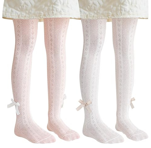 Miipat 2 Paia Collant per Bambine, Calze Collant Ajourés Scavato Bambini Elastiche per la Festa Scuola Danza 4-6 Anni