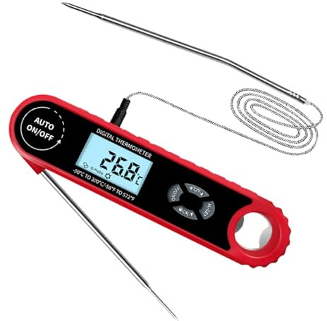 Dioche Thermomètre à Viande à Lecture Instantanée 2 en 1 Thermomètre de Cuisson étanche à Double Sonde avec Grand écran LCD, Alarme de Température et Rétroéclairage pour les Amateurs de Cuisine et