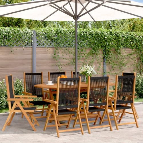 LoogCape Adjustable Garden Chairs Made of Solid Acacia Wood Black Set of 8 Foldable with Armrests and Backrest Ideal as Balcony Chair Patio Chair and Camping Chair for Outdoor Relaxing