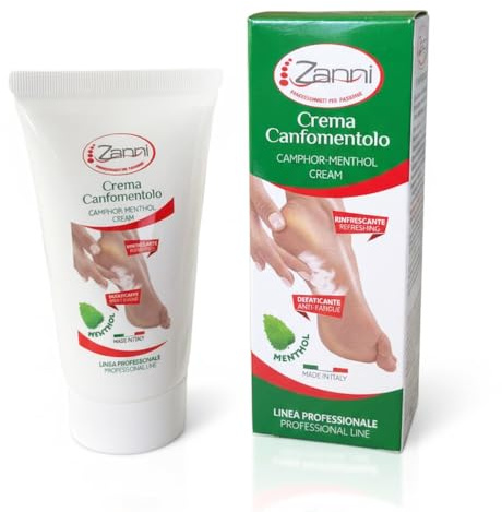 Zanni Crema Canfomentolo, Crema Piedi e Gambe Antiodore ad Azione Rinfrescante, Idratante e Defaticante, Con Canfora e Mentolo, Dona Sollievo Dopo Sport e Stress, 75ml, Made in Italy