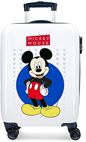Disney Mickey Enjoy The Day Maleta de Cabina Blanco 40x55x20 cms Rígida ABS Cierre combinación 34L 2,8Kgs 4 Ruedas Dobles Equipaje de Mano