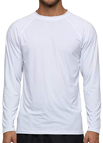 Arcweg Rashguard Homme Manches Longues M-3XL T-Shirt Anti-UV UPF 50+ Sechage Rapide Léger pour Surf Natation Plongée Plage Blanc XL[EU] Tour de Poitrine: 104-109cm