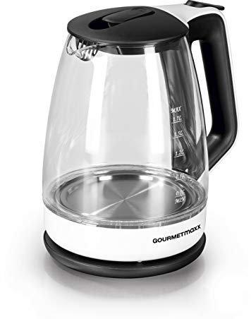GOURMETmaxx Wasserkocher Glas 1,7 l Füllmenge | LED Beleuchtung | Edelstahl-Chrom-Optik | Elektrischer Glas Wasserkocher [1,7 Liter / 2200 Watt]