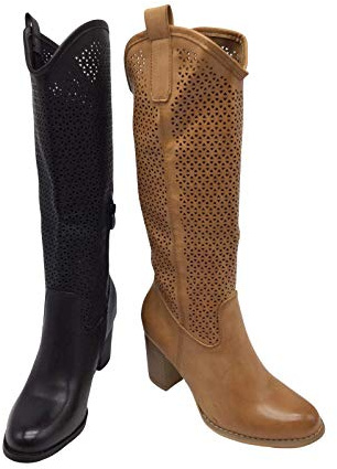 Stivali Primaverili Estivi da Donna Tacco Traforati Alti al Ginocchio Biker Moda G627 Nero Camel Estate Nuovi Tacco (Camel, Numeric_38)