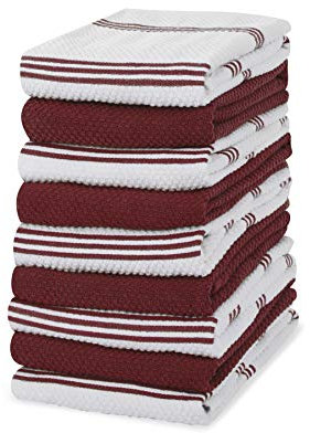 Sticky Toffee Geschirrtücher aus 100% Baumwolle, Frottee, 9 Stück, Küchentücher, 40,6 x 71 cm, rot, weich, saugfähig, für Restaurant, Bar, Glas, Küchentücher