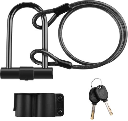 Diyife Bügelschloss Fahrrad mit 2 Schlüsseln, U Fahrradschloss und 1,2m Flexibel Stahl Kabel, 2 IN 1 Fahrradschloss mit Halterung, für Fahrrad, Roller usw.
