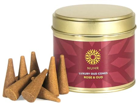 NUHR HOME Incense Cones Rose & Oud Luxury Oud / 20 Strong Scented Cones/Bakhoor alternative/Lasting Fragrance Aroma Natural Authentic Agarwood for Aromatherapy, Meditation & Stress Relief Refreshing