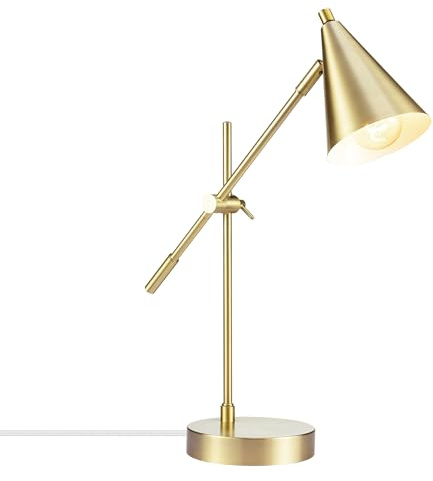 Globe Electric x Novogratz 52887 18 Desk Lamp, Matte Brass Finish, Adjustable Height, Balance Arm, Rotary Switch on Shade, Modern Lighting for Bedroom or Office, E26 Base 50W Bulb
