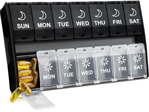 XL Large Pill Organizer 2 Times a Day, Weekly Am Pm Pill Box with Hinged Lids, 7 Day Medicine Vitamin Pill Case, Daily Pill Container, Big Medication Organizer for Supplement
