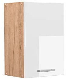 Vicco Hängeschrank R-Line, hängender Küchenschrank, Weiß Hochglanz/Goldkraft Eiche, 40 cm
