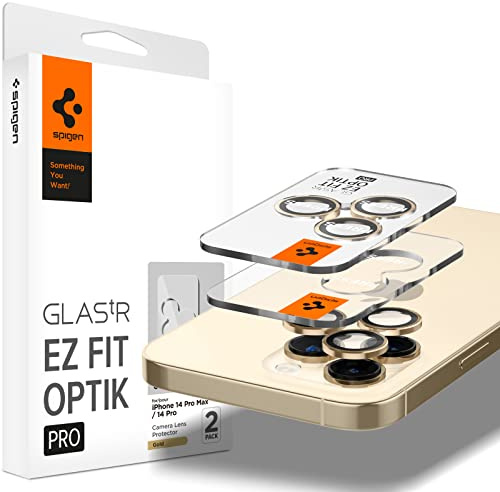 Spigen Glas.tR Optik Protection Camera Compatible with iPhone 14 Pro, iPhone 14 Pro Max, 2 Pieces, Clear, Crystal Clear, Scratch Resistant, 9H Hardness