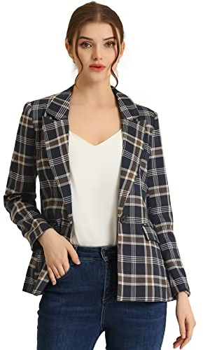 Allegra K Blazer boyfriend à revers cranté à un bouton pour femme, pour le travail et le bureau, noir foncé, Small