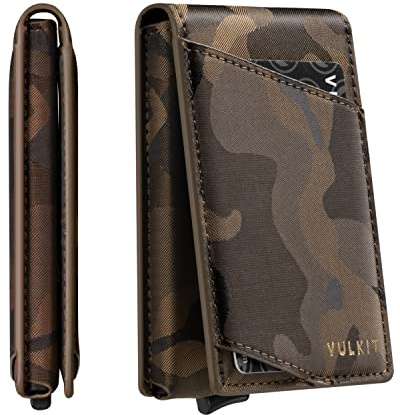 VULKIT Slim Plånbok för män Pop Up-korthållare Minimalistisk Bifold-plånbok RFID-blockerande magnetisk stängning Rymmer 12 kort (Öken-kamouflage)