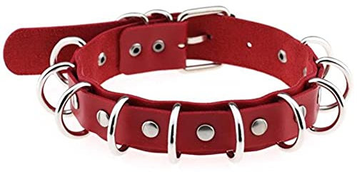 WEITING Multilayers Donne Ragazze Imbracatura Harajuku Collane In Metallo Rotondo Goth Girocollo Collana Collo Chocker Gioielli-rosso