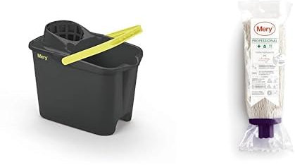 Mery Seau avec essoreur, 14 litres, 39x25.5x31.5X, Gris & 0420.51 – Serpillière Coton écru Professionnelle 250 g, 25 cm